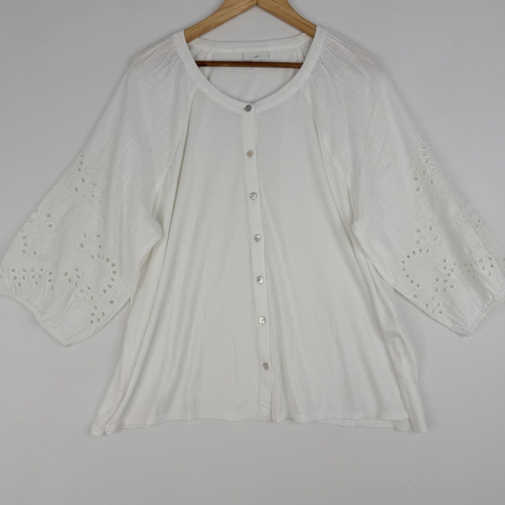 J. Jill Women's Blouse Casual Career Eyelet Sleeve  3/4 Cotton Boho SZ-2X NWOT - Picture 8 of 11